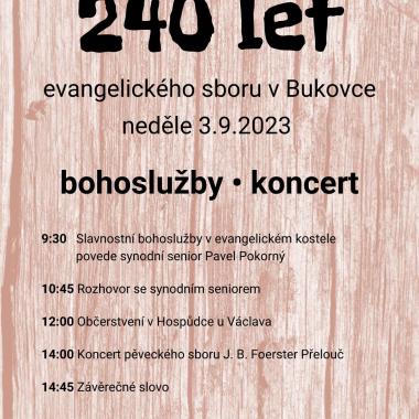 Slavte s námi 240 let evangelického sboru v Bukovce.